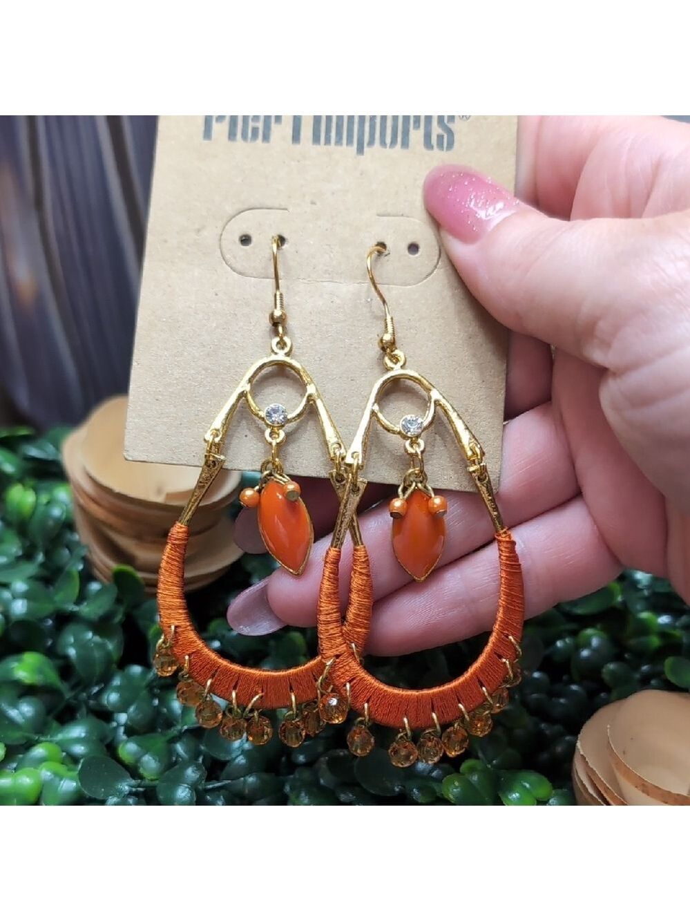 Pier 1 Orange Wrapped Teardrop Earrings - Picture 3 of 8